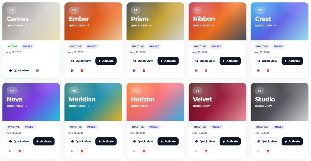 Storefront theme presets and quick preview